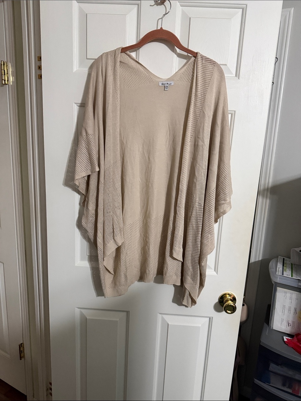 white birch Open-Front Knit Poncho Shrug in Beige